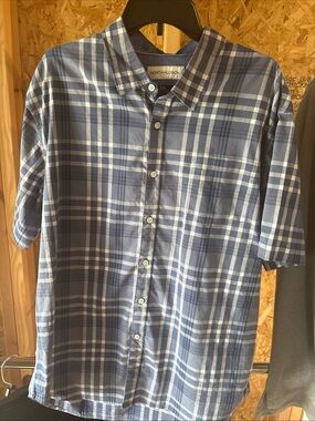 North Hudson Blue Plaid Short-Sleeve Button-Up Shirt - XXL